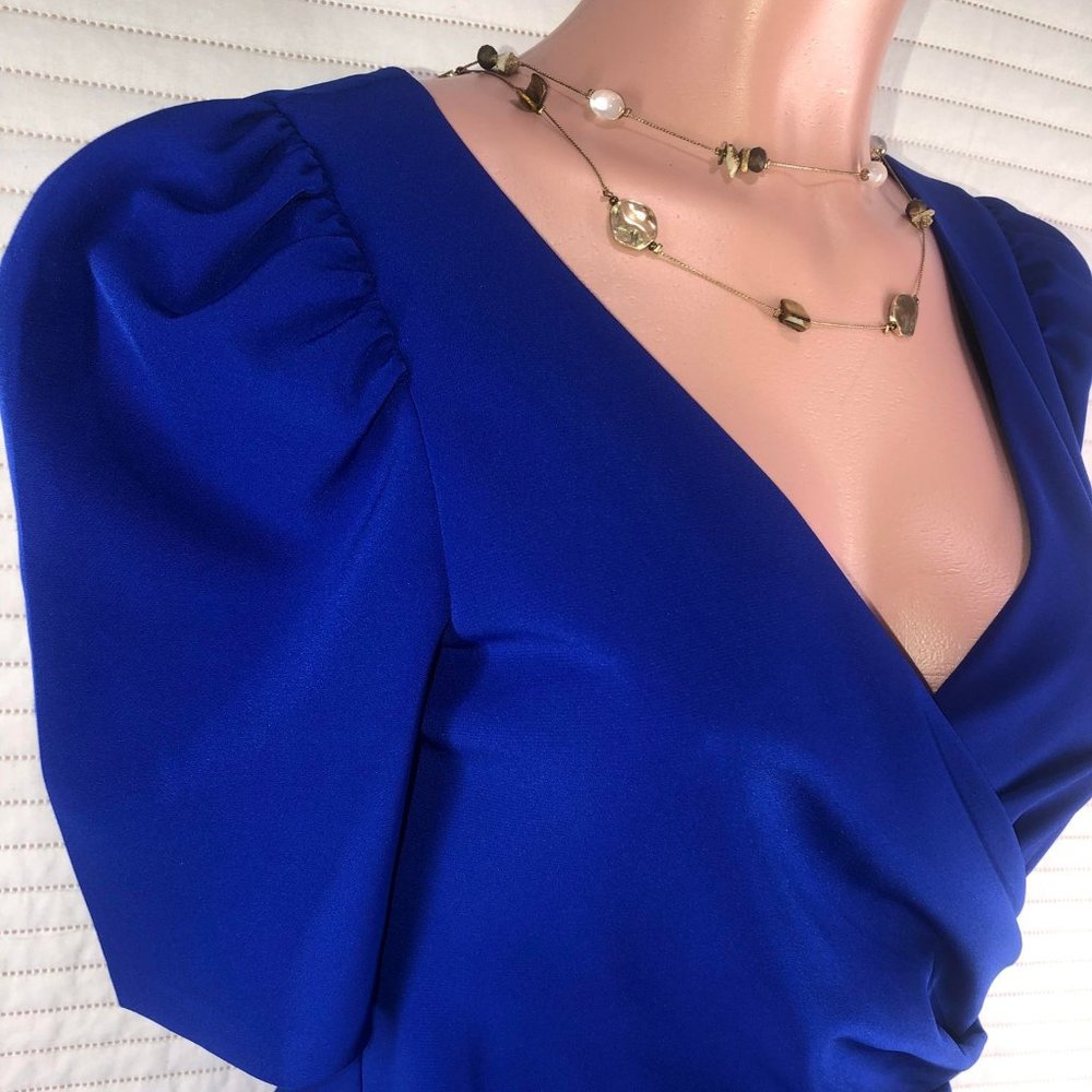 👗Adriana Papell  Womens Blues zippered pouf V Neck Maxi Formal Sheath dress 🌷 - Picture 7 of 16